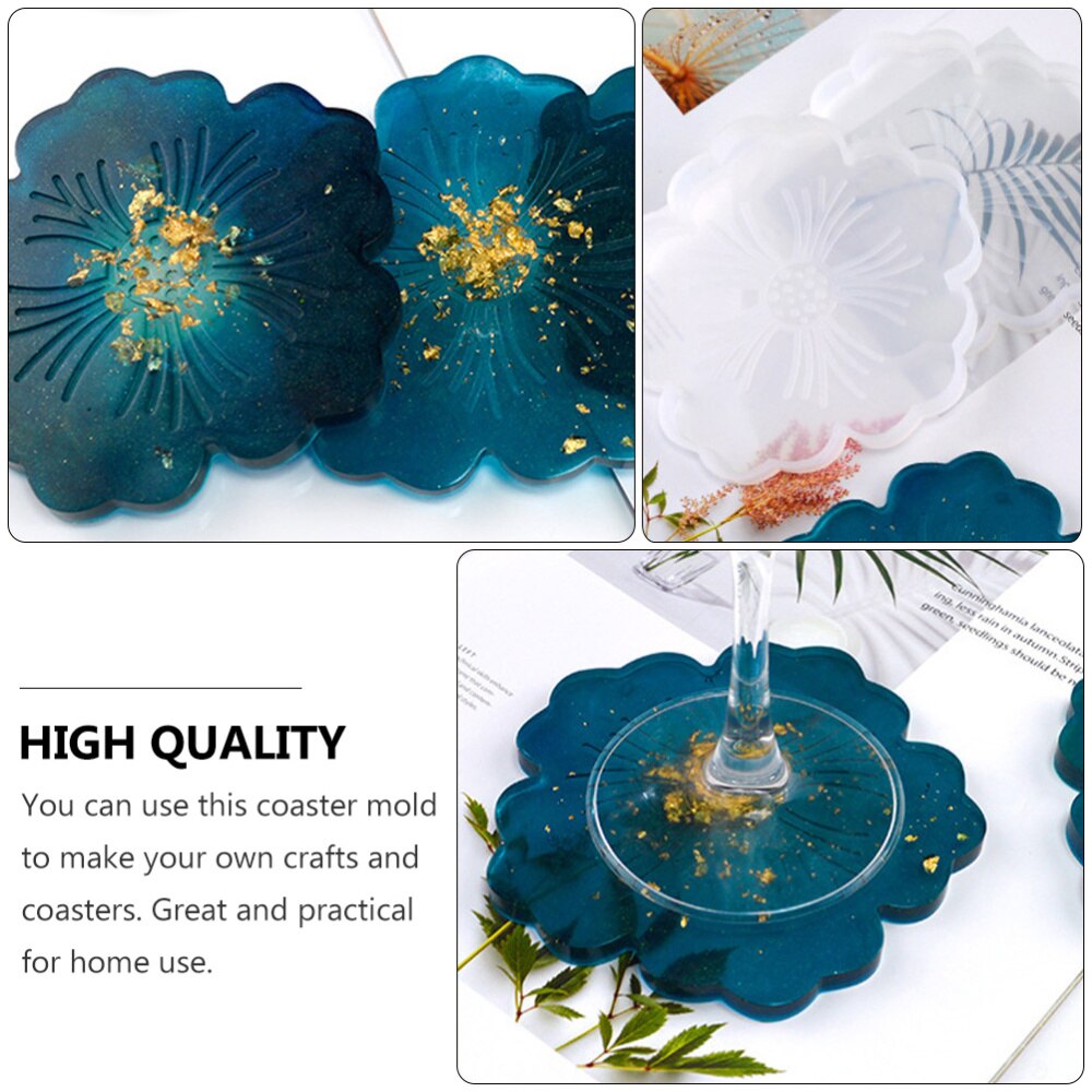 3Pcs Coaster Molds for Resin Casting Flower Epoxy Craft DIY Coaster Making Molds