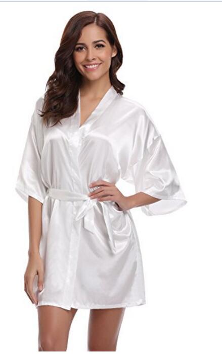 Vrouwen zijden satijnen korte nachtjapon effen kimono badjas badjas sexy badjas peignoir femme bruiloft bruid bruidsmeisjesjas