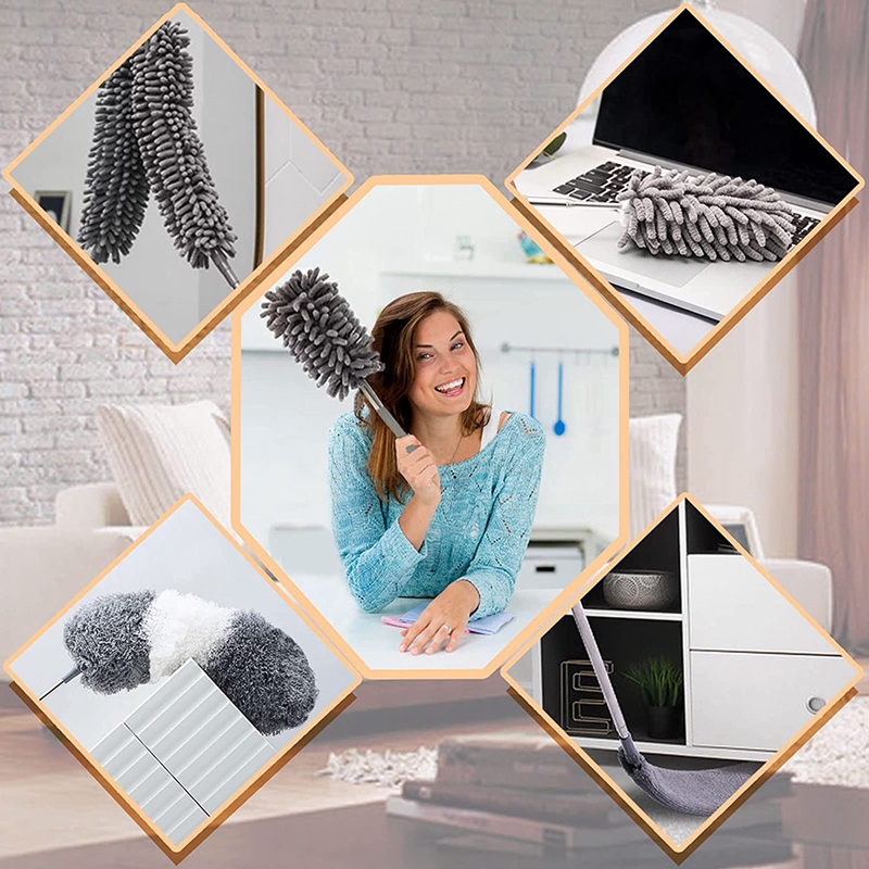 Extendable Feather Duster Kit, Duster Cleaning with Extension Pole Microfiber Hand Duster for Cleaning Dust