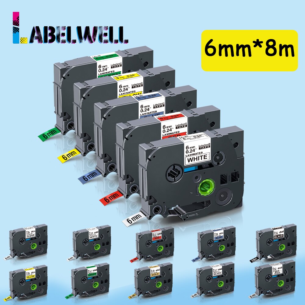 Labelwell 6mm laminowana taśma etykiet kompatybilny dla 111 211 411 511 611 711 811 911 drukarki wstążka kompatybilny dla drukarka do etykiet