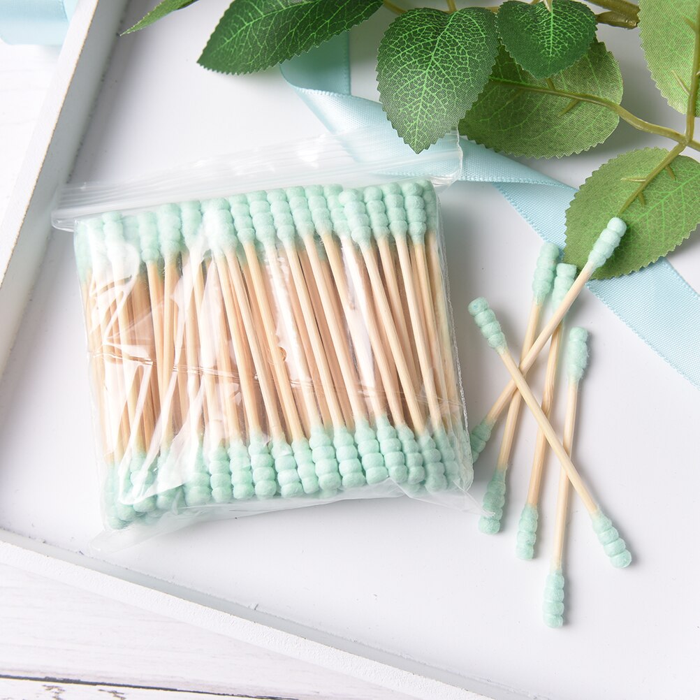 100Pcs/lot Cosmetic Cotton Swab Stick Double Head Ended Clean Cotton Buds Ear Clean Tools For Children Adult: Green