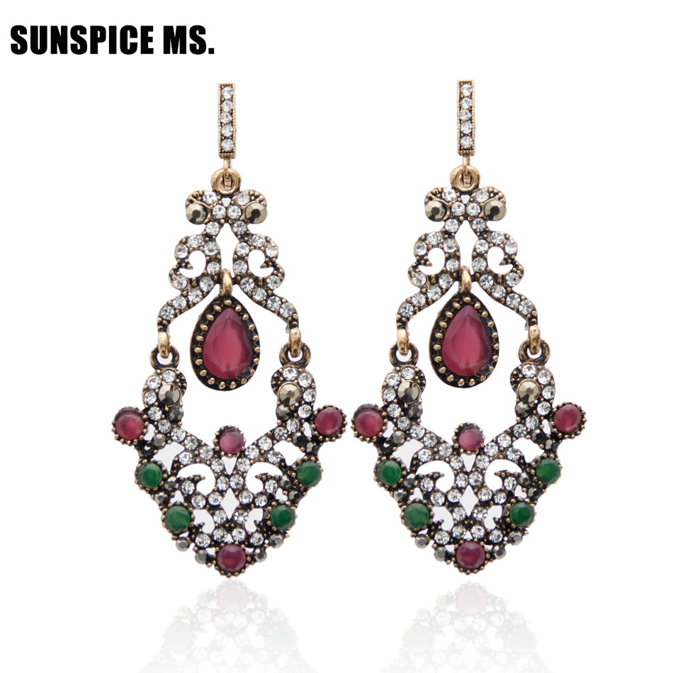 Bright Flower Earrings Turkish Retro Gold Plating Swinging Pendant Earrings Princess Hook Luxury Women Jewelry Festival