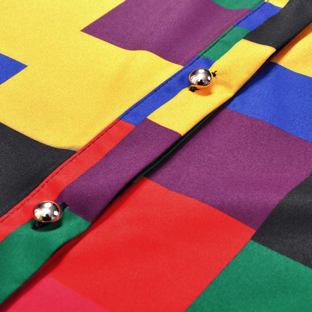 Dame bluse topp geometriske mønstre fargerike harajuku preppy unge jenter vintage skjorte streewear sommer kvinner løse klær