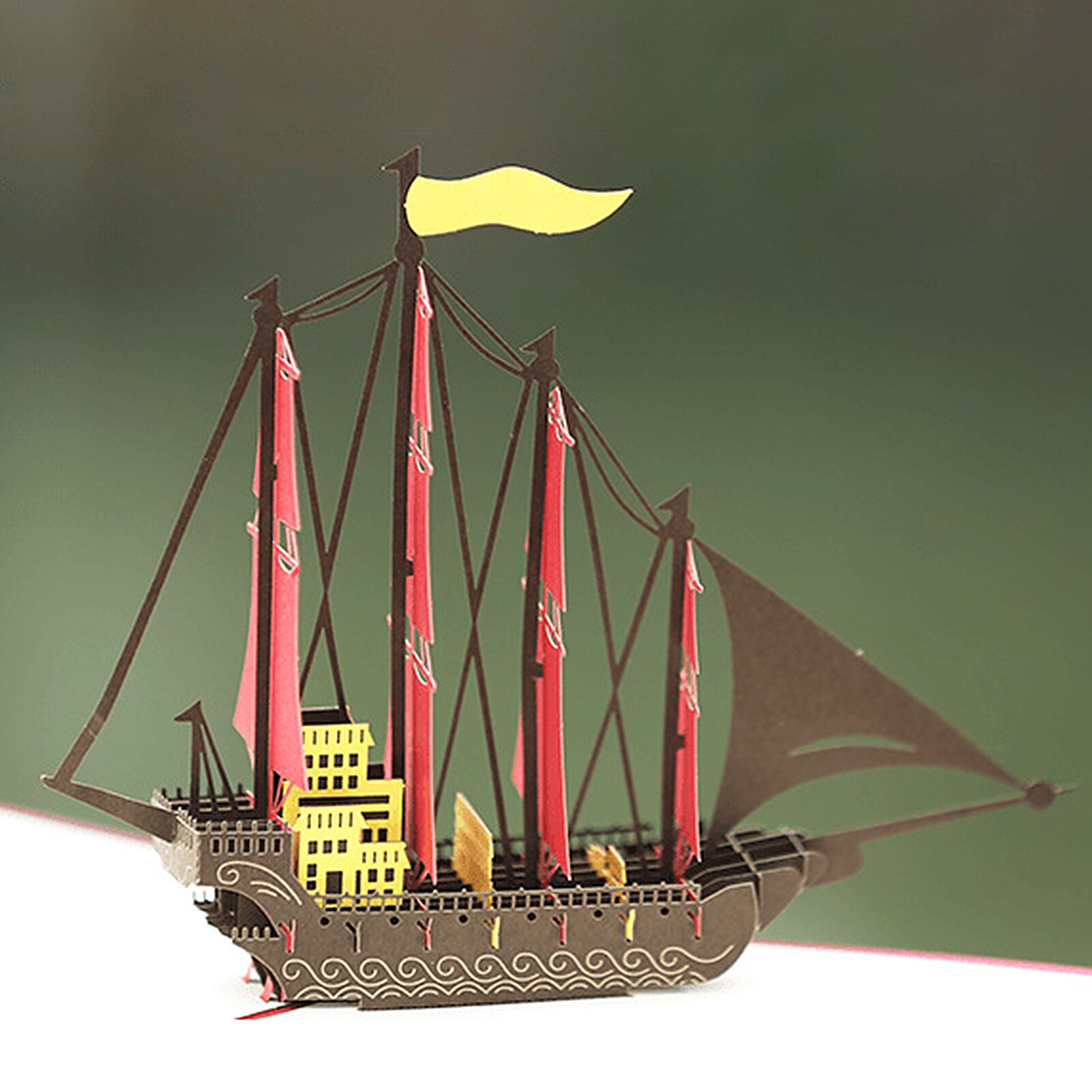 3D Sailboat Ship Paper Sculpture DIY Handmade Exquisite Workmanship Practical Durable Stylish Invitation Greeting Card