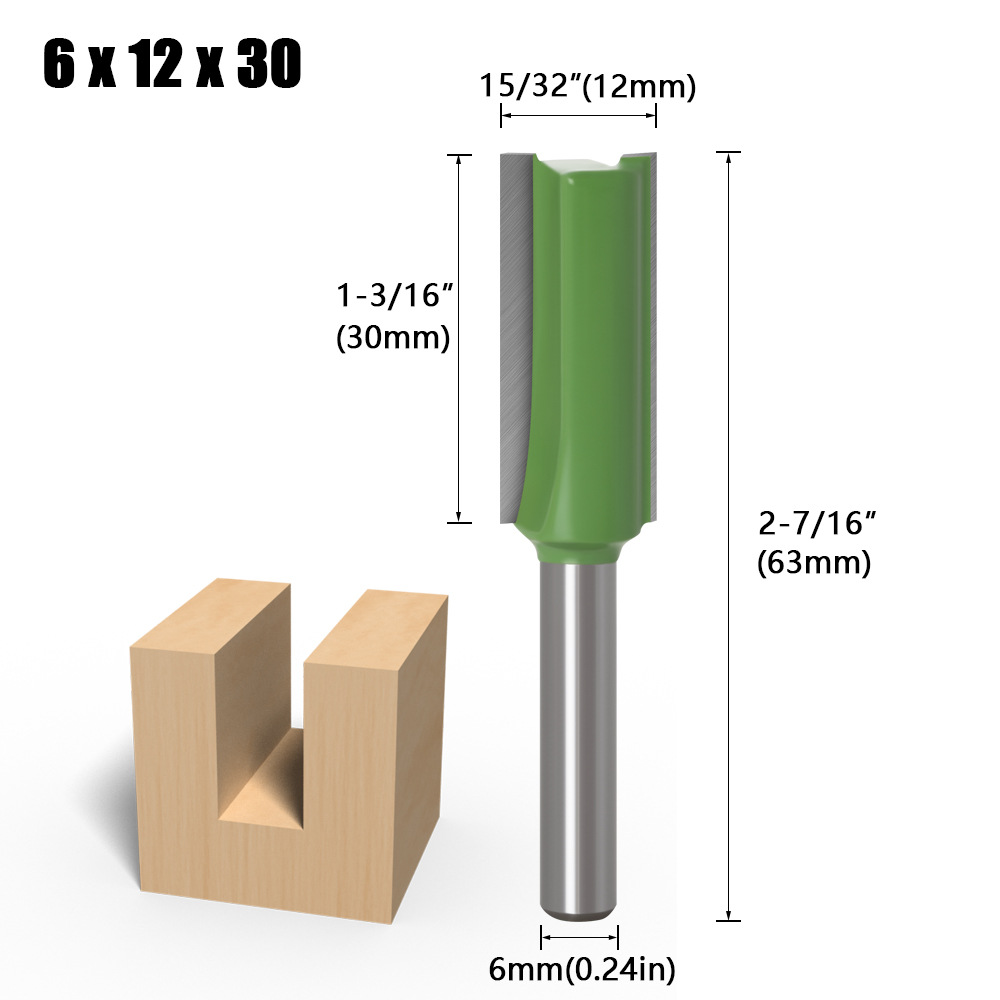 1/4 zoll 6mm Schaft Gerade Bit Fräser Einzigen Doppel Flöte Holz Schneider Hartmetall Router Bit Holzbearbeitung Werkzeug set: 6x12x30mm