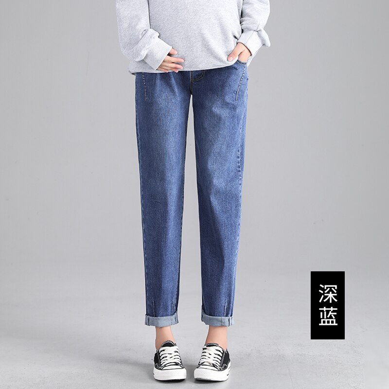 Mom Jeans For Women Denim Women`s Clothing Straight Solid Color High Waist Pregnant Pants Plus Size Maternity Clothes 0317: Blue / XXL
