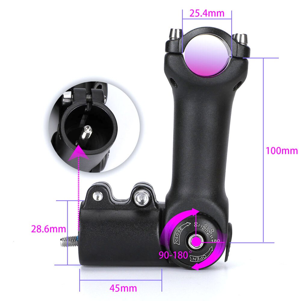 Bicycle Stem Road Bike Stem 90-180 Degree Aluminum Alloy Material Diameter 31.8mm Bicycle Adjustable Stem: 100-25.4mm