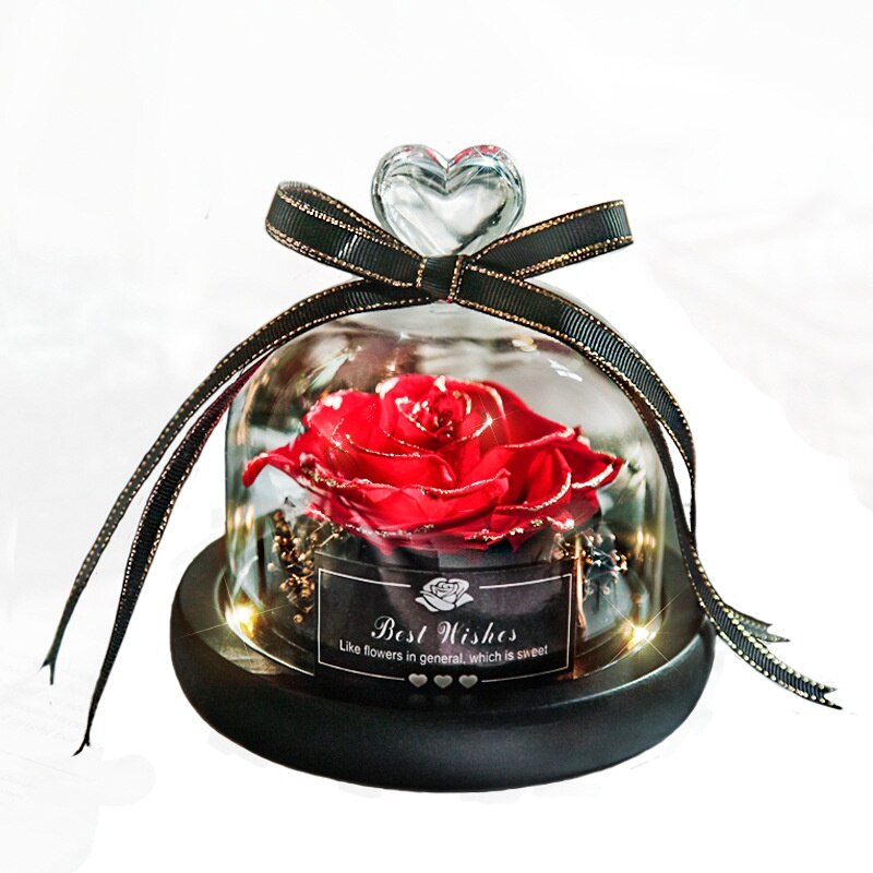 1 pc Preserved Flower Eternal Rose With Glass Cover Beauty Romantic Rose Valentines Christmas