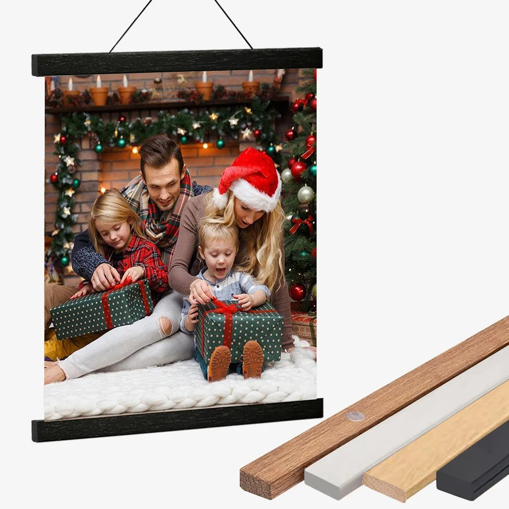 DIY Magnetic Wood Poster Frame Teak/Pine Photo Hangers Hanging Kit for Pictures Canvas Prints Poster Scroll Artwork Print Holder