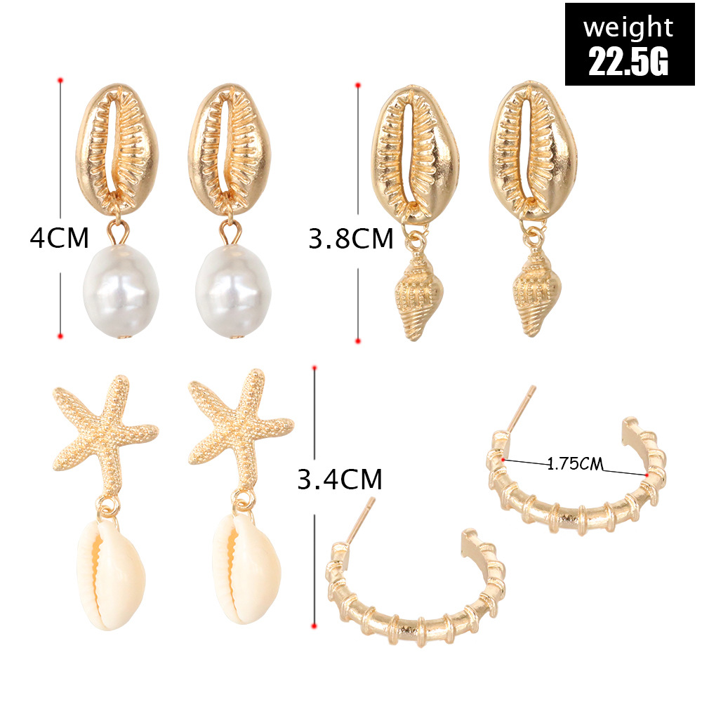 Conjunto de pendientes colgantes de concha de estrella de mar para mujer, aretes geométricos de concha Bohemia para playa, joyería de para niña