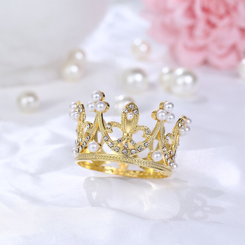 Mini Crown Cake Topper Metalen Parel Gelukkige Verjaardag Cake Toppers Wedding & Engagement Cake Decor Sweet 16 Party Decoraties