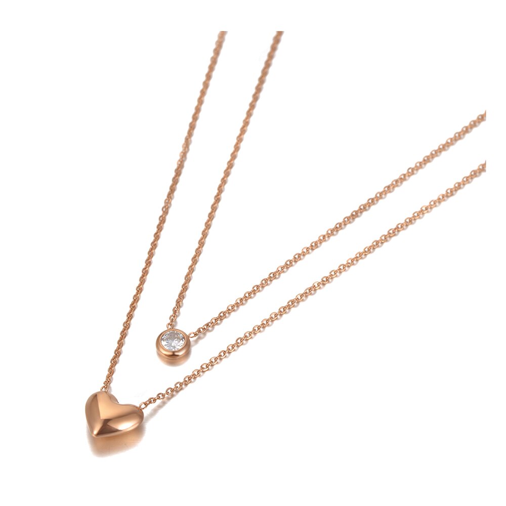 Lokaer-collar con colgante de corazón de doble capa para mujer, gargantilla de acero inoxidable con cadena de cristal de CZ, N20149: Default Title