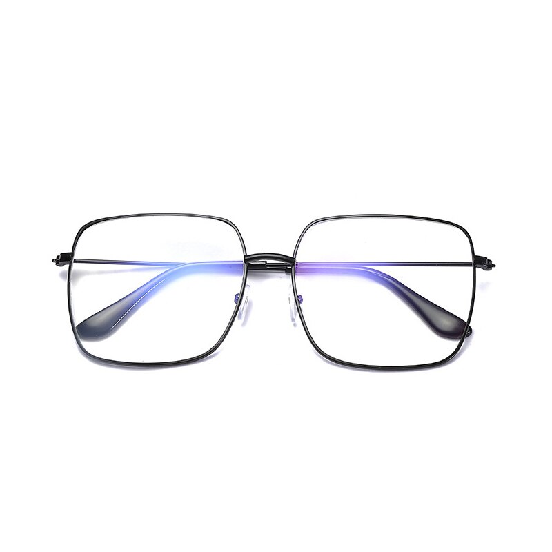 Gafas planas de Metal grande y cuadrado, gafas transparentes para mujer, montura de prescripción, montura de gafas, gafas de protección contra luz azul: Black