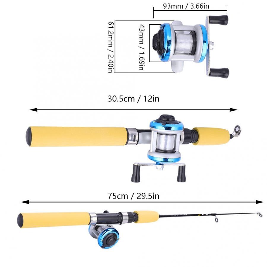 Bærbart fiskesæt guld / blå fiskerulle +55/65/75cm teleskopisk fiskestang lysende rejesæt udendørs grej tilbehør