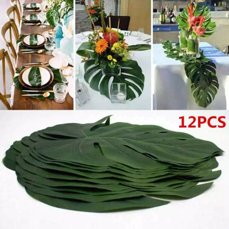 12 stk sommer tropisk fest kunstige palmeblade monstera hawaiiansk fest jungle strand tema fest dekoration hawaii boligindretning