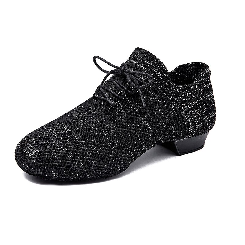 Strumpor dansskor för kvinnor stickning andas superlätta danssneakers latinska dansskor jazzskor enfärgade ljusrosa svarta: Svart / 4.5