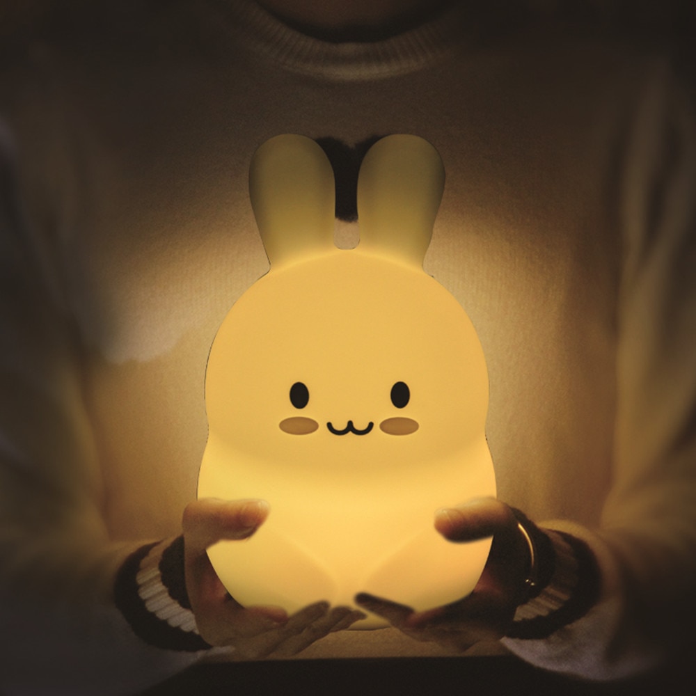 Konijn Led Nachtlampje Touch Sensor Rgb Batterij Aangedreven Cartoon Siliconen Bunny Slaapkamer Bedlampje Voor Kinderen Kids Baby