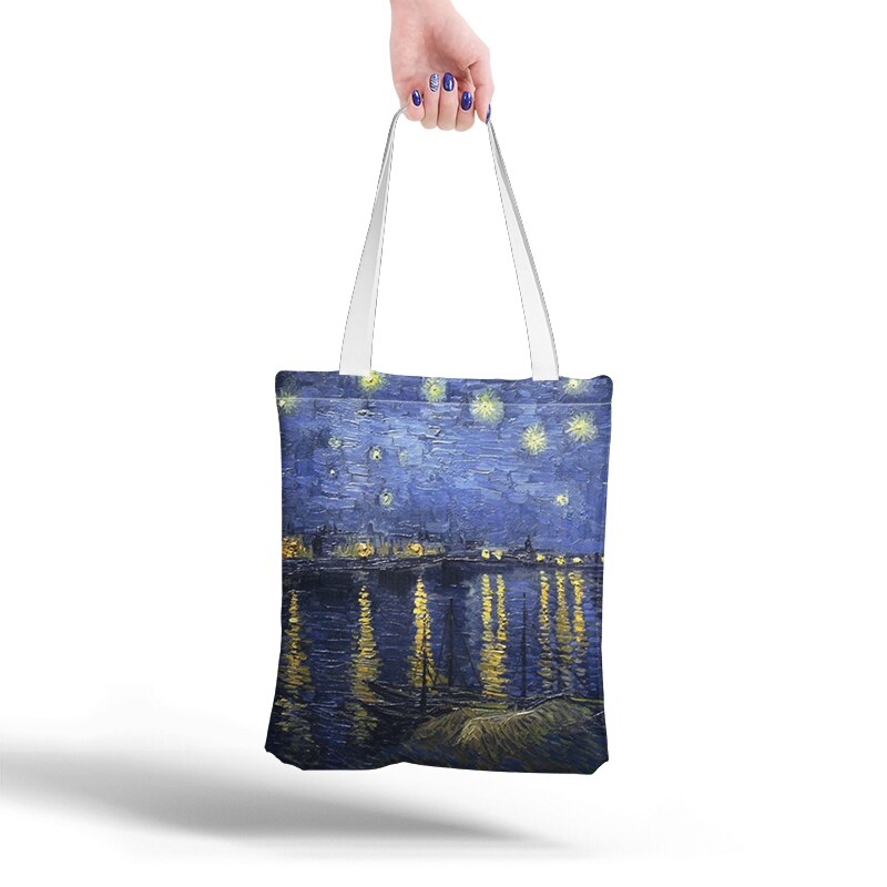 Lieferwagen Gogh Einkaufstasche Grafik Tote Harajuku Käufer Tasche Frauen Leinwand Schulter Tasche Für Weibliche Lustige Eco Große-kapazität sacchetto: Stil2