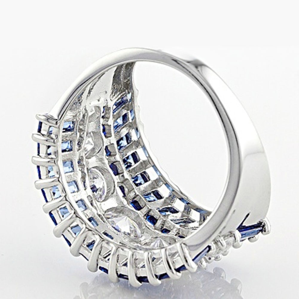 Huitan lindo anel feminino para casamento noivado jóias brilho geométrico branco & azul pedra elegante senhora presente de alta qualidade anel
