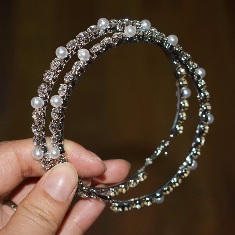 Glass Rhinestone With Pearls Hoop Earrings For Women Jewelry Maxi Lady Statement Earrings Accessories: White-8cm