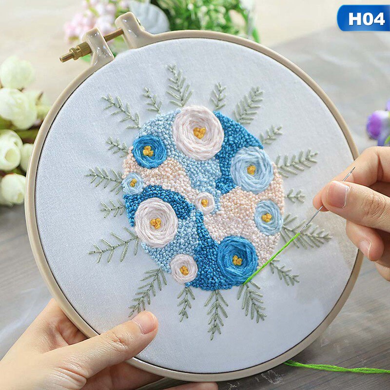 Europe DIY Ribbon Flowers Embroidery Set with Frame for Beginner