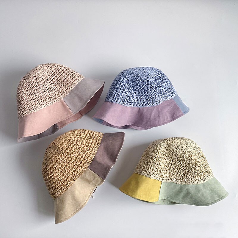 Cappello da sole per bambini cappello di paglia per bambini protezione solare estiva cappelli da spiaggia fatti a mano carini cappello da pescatore femminile berretti per bambini