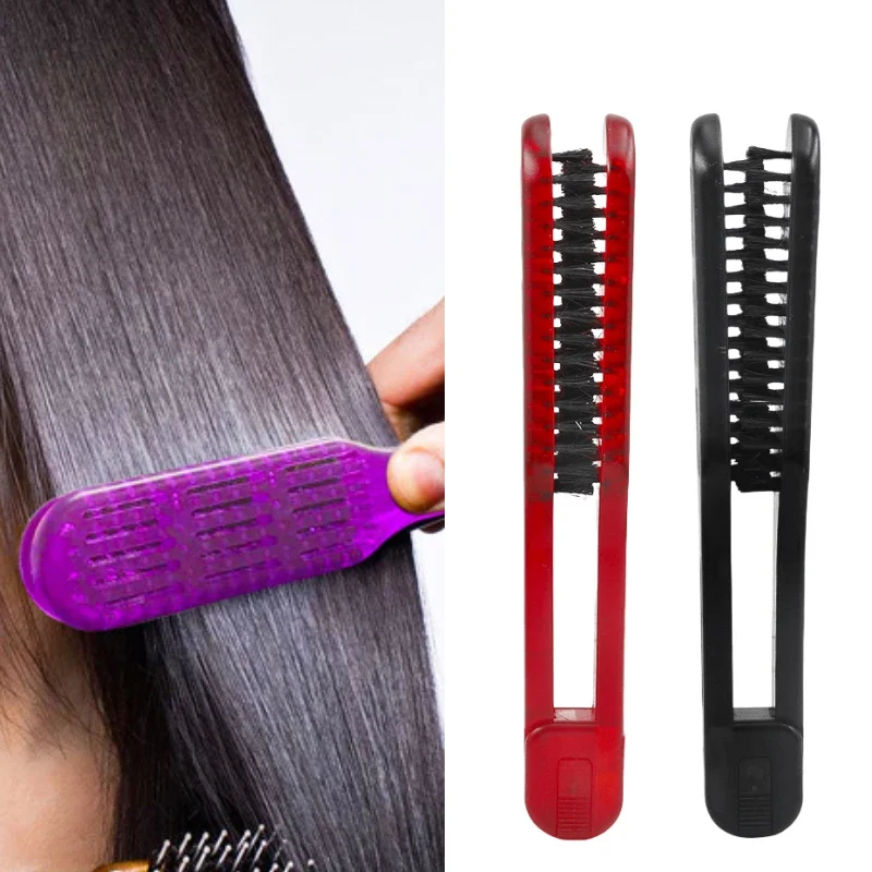 Pro Ceramic Straightening Comb Double Sided Hair Brush Clamp Hairdressing Natural Fibres Bristle Hair Comb Hairstylig Tool