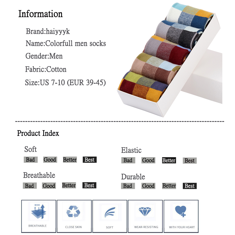 5 Paren/partij Gekamd Katoen Heren Sokken Compressie Sokken Mode Kleurrijke Vierkante Blij Jurk Sokken Mannen Maat 39-45