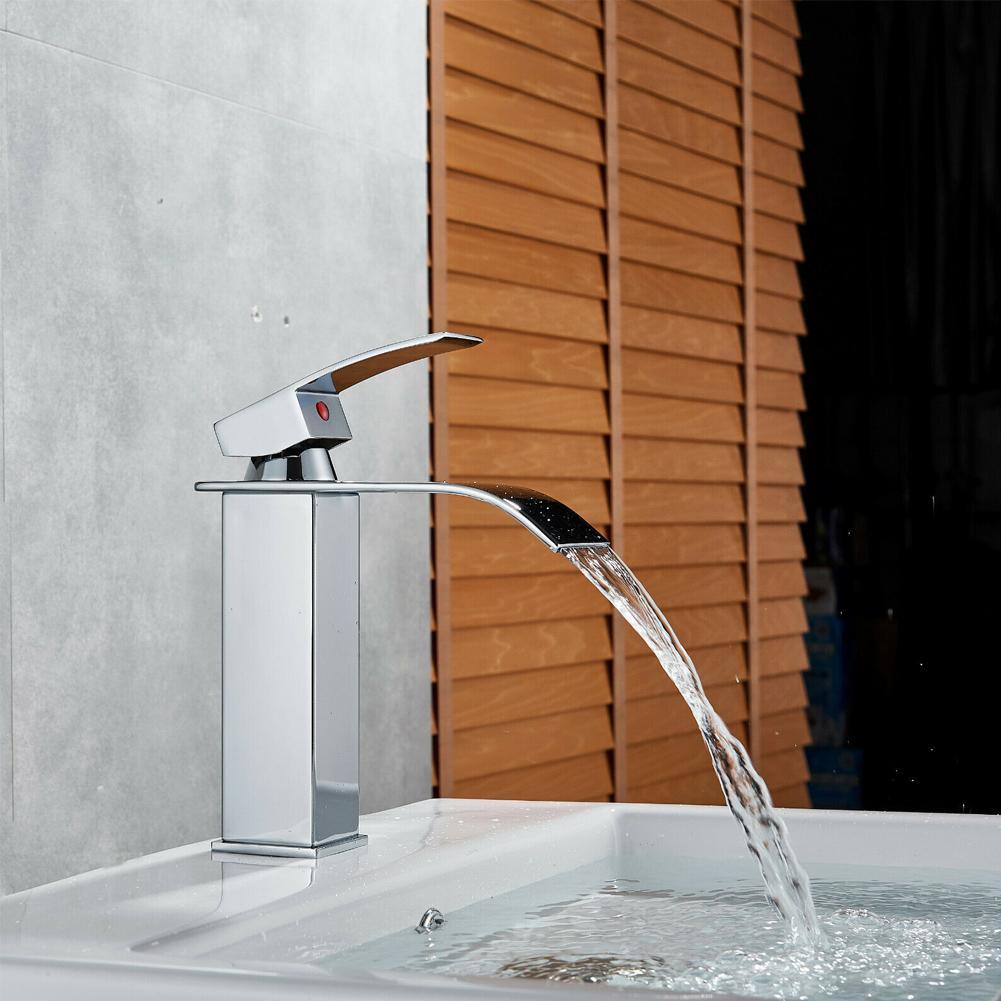 Bathroom Sink Faucet Chrome Waterfall Spout Basin Mixer Hole Tap Single