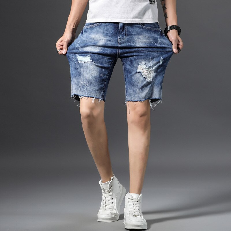 Slitna shorts jeans 2022 sommar casual korta byxor trend stretch slitna byxor manlig bermuda jeansshorts herr