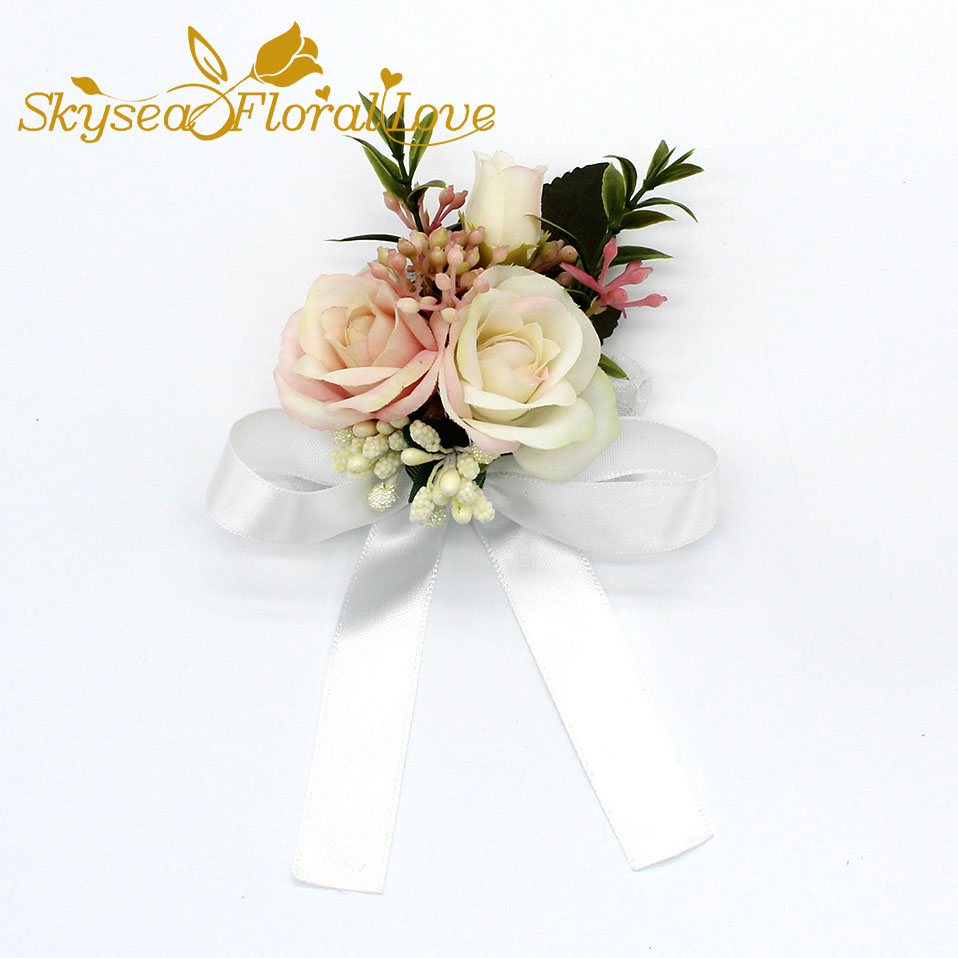 Bruiloft corsages en boutonnières broche bruid bruidegom pols corsages bruiloft bloemen: Pink 1 Wrist