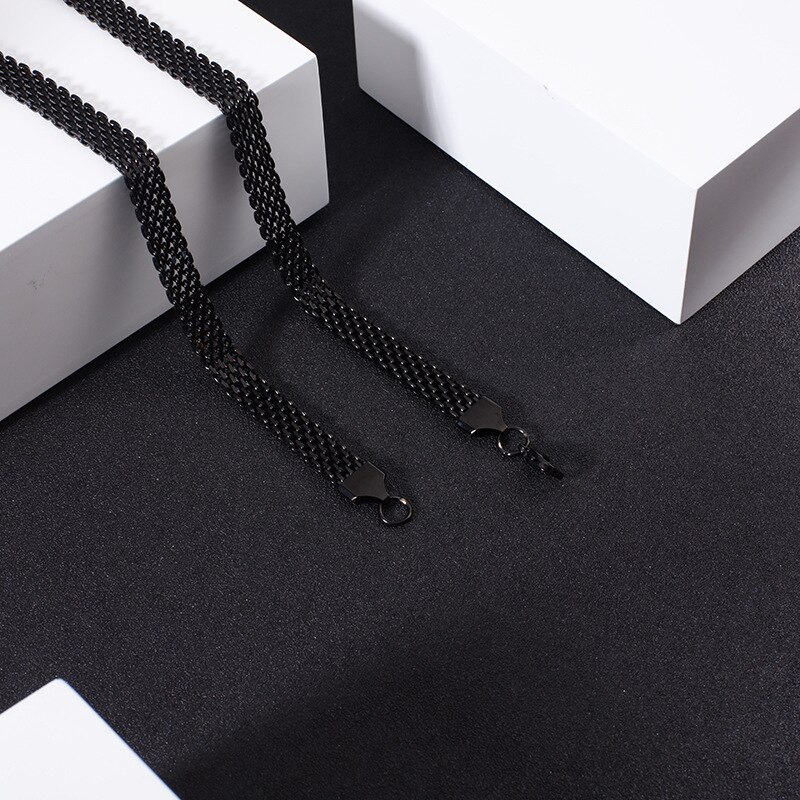 Mesh Stainless Steel Bracelet Necklace for Women 4mm 6mm 8mm Width Chokers Necklaces: Black / Width 8mm / Bracelet 18cm-5cm