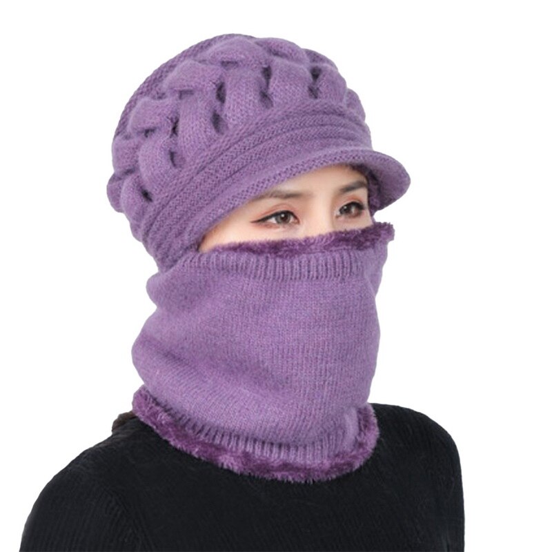 Gorro de lana de Coral para mujer, gorros de invierno, bufanda, gorro de punto de lana transpirable cálido para mujer, Gorros de protección de doble capa: 06