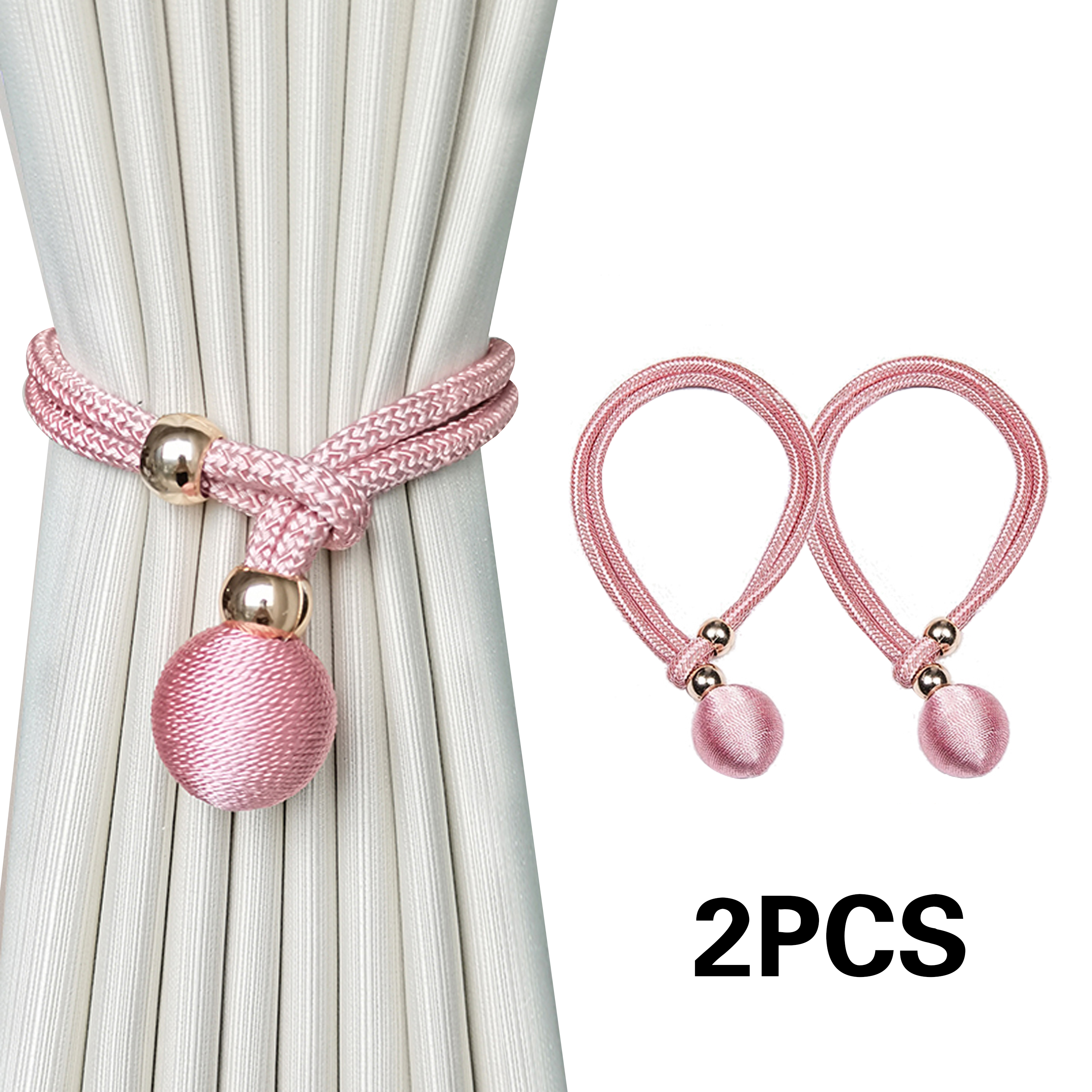 Bridas para cortinas de bolas francesas de lujo ajustables, duraderas, fáciles de instalar, sin necesidad de perforación, para dormitorio y sala de estar, 2 uds.: Rosa