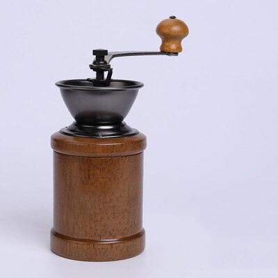 Klassisk træ manuel kaffekværn hånd rustfrit stål retro kaffe krydderi mini burr mølle med høj keramisk millston: -en