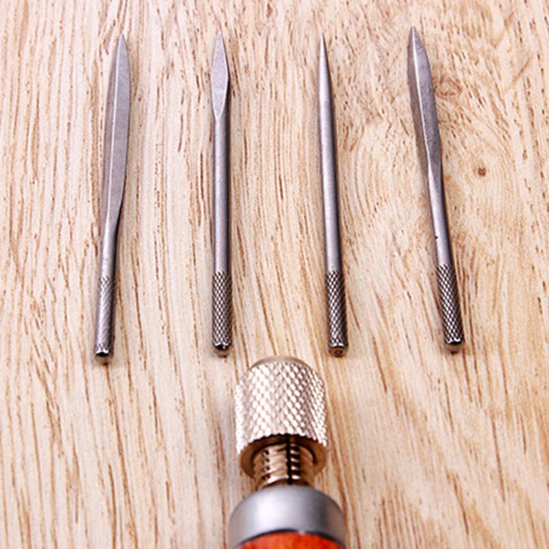 DIY Wood Handle Lacing Scratch Leather Tools 4 in 1 Sewing Needles Leather Stitching Awl Scratch Awl Canvas Leather Craft