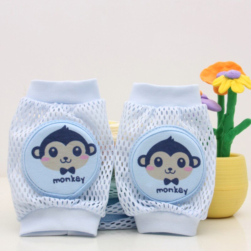 Baby Knee Pads Cartoon Baby Safety Crawling Elbow Cushion Toddlers Knee Pads Protective Gear: Blue-Monkey