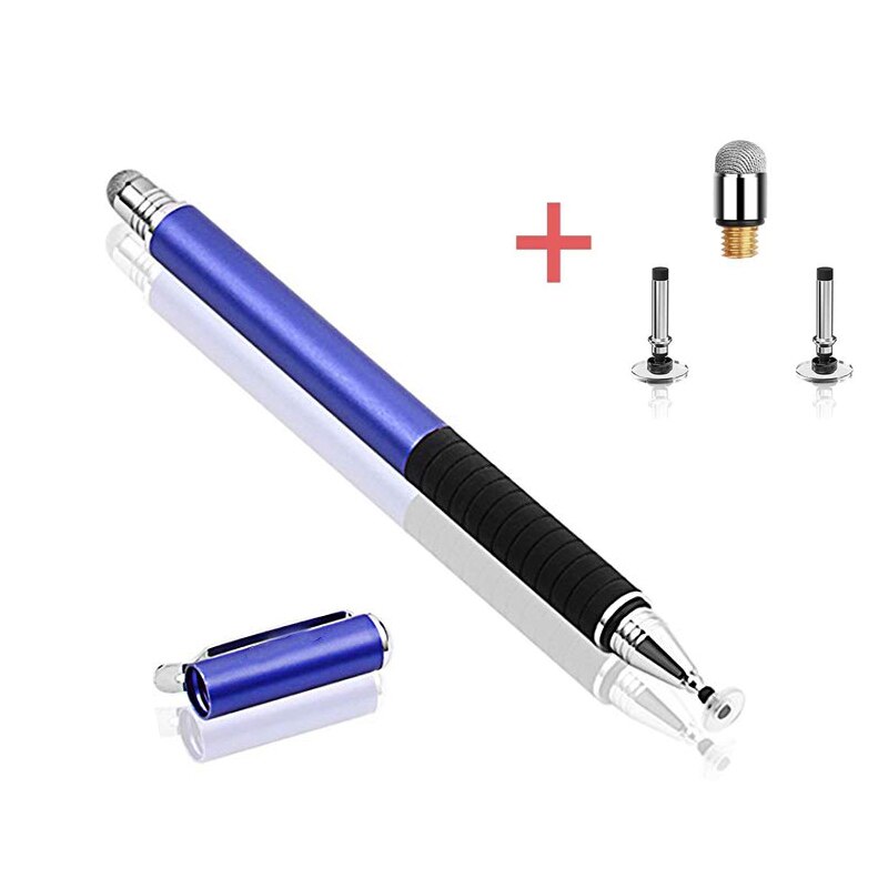 Universal 2 In 1 Fiber Stylus for Phone Tablet Touch Pen Drawing Capacitive Screen Pencil For Smartphone Note Smart Android Pen: D Blue W Accessories