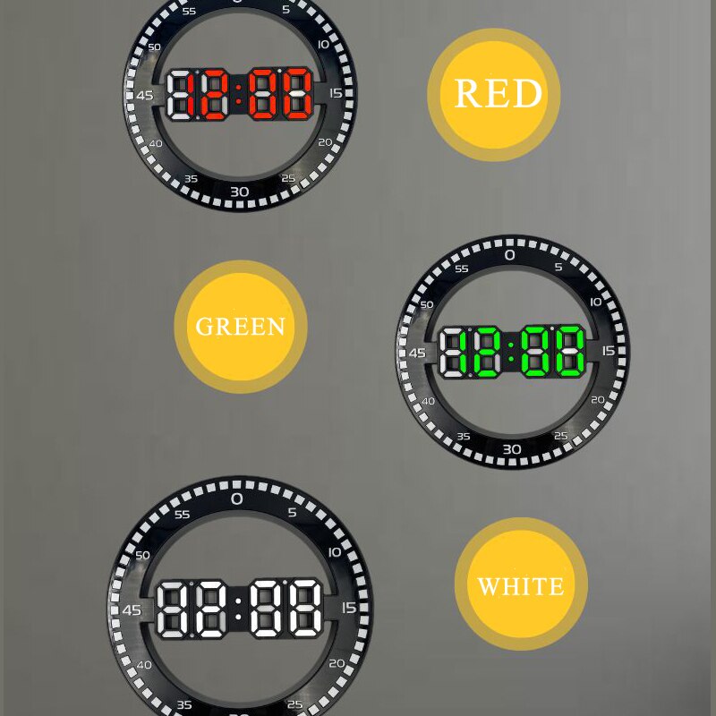 3D LED Digital Wall Clock Electronic Night Glow Round Wall Clocks Automatically Adjust Brightness Desktop Clock EU Plug