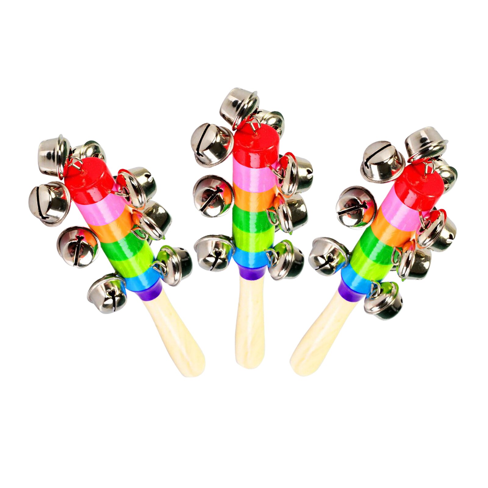 3 Stuks 10 Metalen Jingles Bal Percussie Houten Hand Held Sleigh Bells Stok Speelgoed