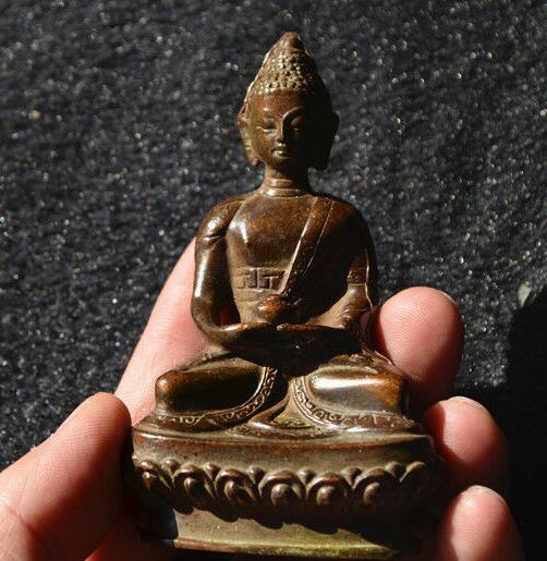 Collectie Chinese Messing Gesneden Tibet Tibetaans Boeddhisme Brons Geneeskunde Boeddha Apotheker Boeddha Zittend Op Lotus Standbeeld