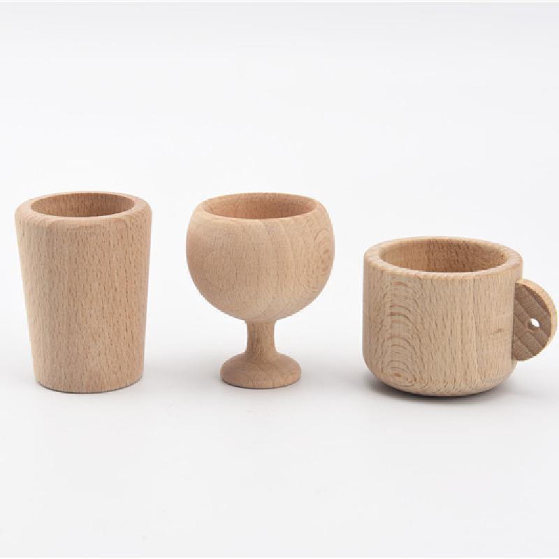 1-6 Years Old Wooden Unpainted Play House Kitchen Cooking Toy Teapot Teacup Red Wine Glass