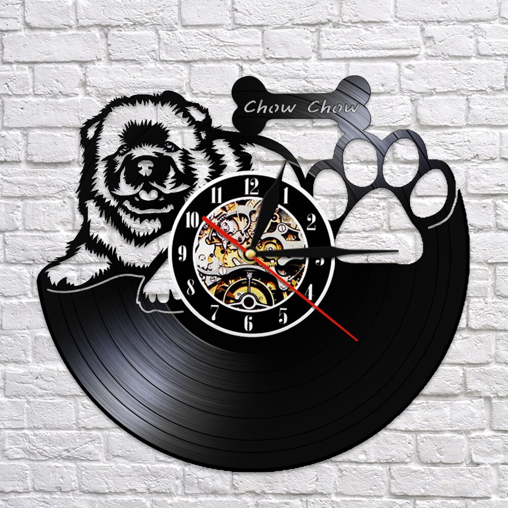 Chow Chow Vintage Vinyl Record Wandklok Songshi Quan Chowdren Lp Record Decoratieve Wandklok Hond Ras Voor Hond eigenaar: NO LED