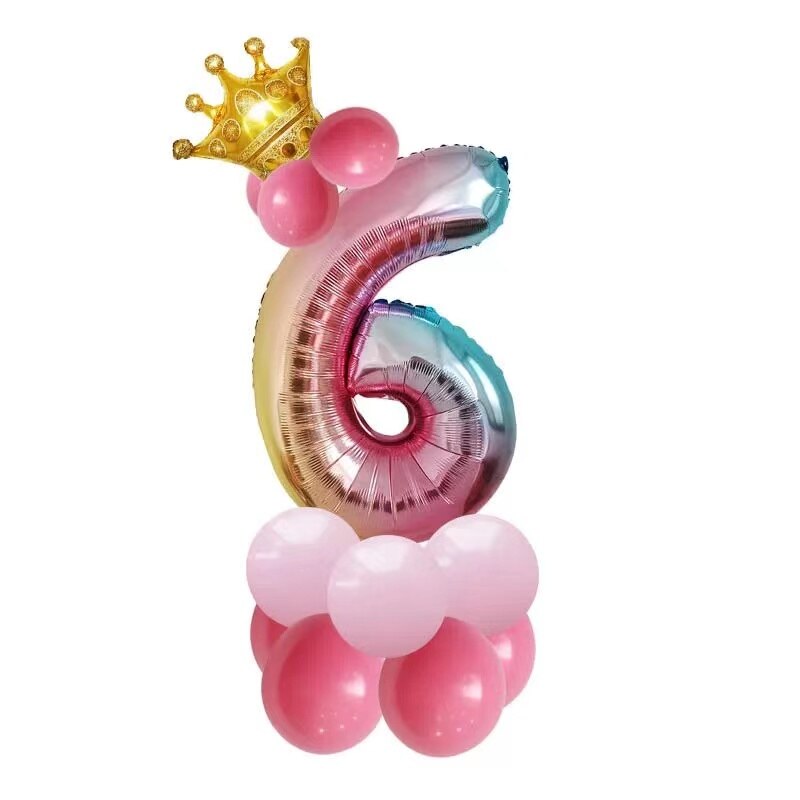 17 Stks/set 32 Inch Regenboog Nummer Folie Ballonnen Crown Digitale Helium Ballon Bruiloft Decoratie Verjaardag Feestartikelen: Gradient 6