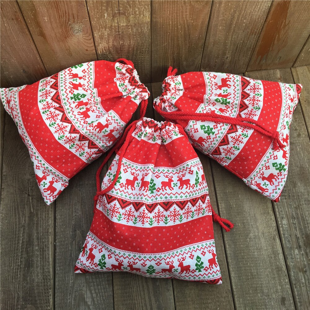 YILE 1 pc Algodão de Linho Com Cordão Saco Do Presente Do Partido Da Árvore de Natal Dos Cervos Do Floco De Neve Vermelho N830d