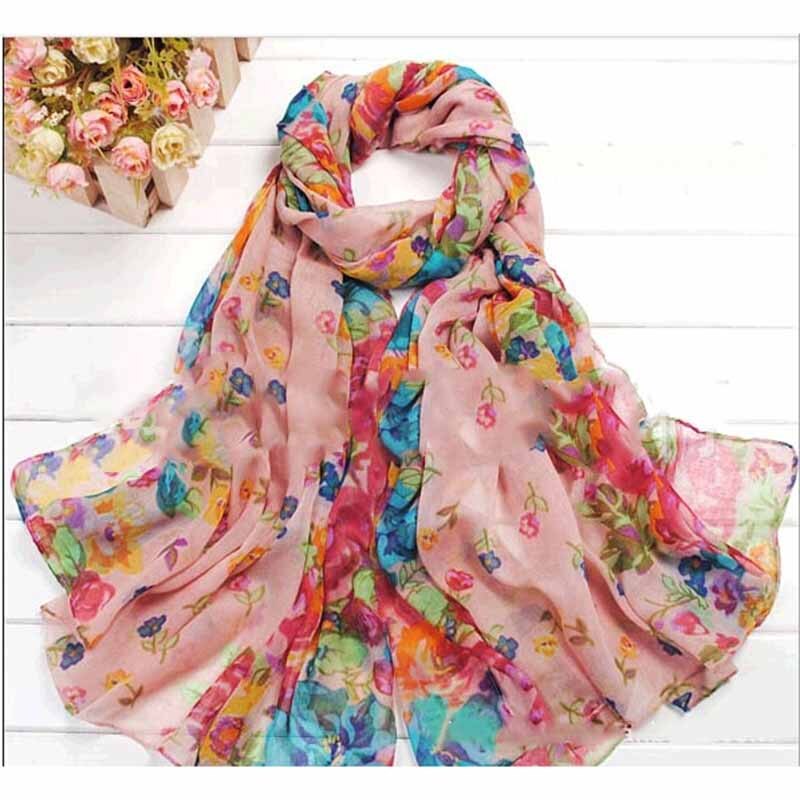 Ladies Floral Flower Scarf Beautiful Women Shawl Stole Wrap Scarves: Pink
