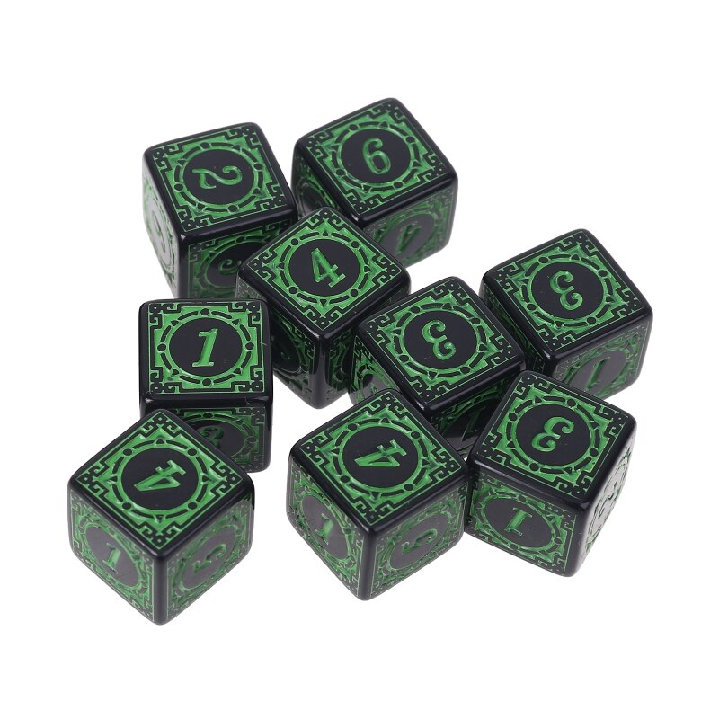 10Pcs D6 Polyhedral Dice Square Edged Numbers 6 Sided Dices Beads Table Board: Green