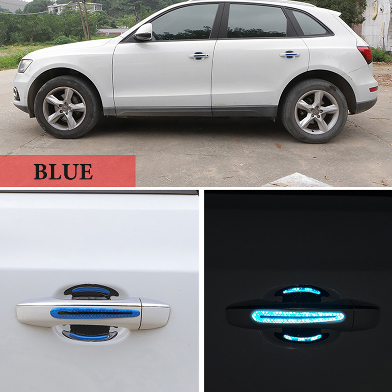4pcs 3D Auto Deurklink Reflecterende Strips Waarschuwing Tape Deurklink Kom Cover Sticker Reflector Auto Styling Exterieur Accessoires