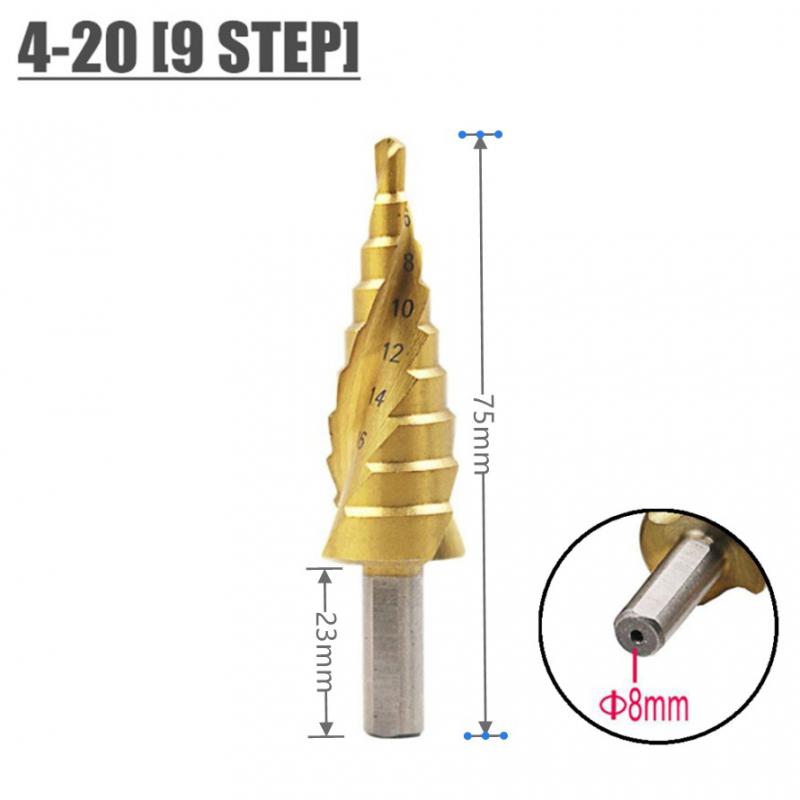 4-12Mm 4-20Mm 4 -32Mm Hss Rechte Groef Stap Boor Hout Metaal hole Cutter Core Boren Set Power Tools Stap Boor: Tiangle handle 4-20