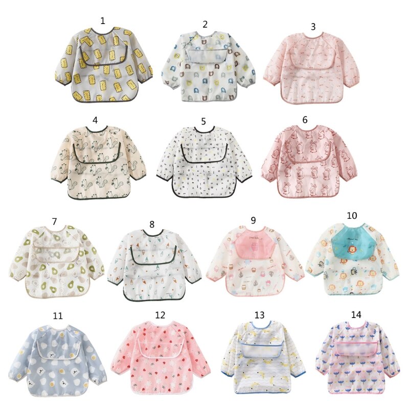 Cartoon Slabbers Waterdichte Baby Eten Bib Met Pocket Kinderen Tekening Lange Mouwen Schort Kids Burp Doek Baby Spullen